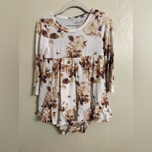 Posh Peanut Cream Floral Ruffle Tunic Bodysuit